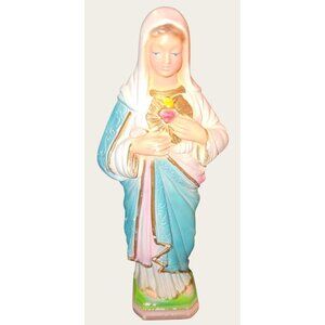Virgin Mary Sacred Heart Figurine Hand-Painted Vintage Religious Statue 9 Inch T